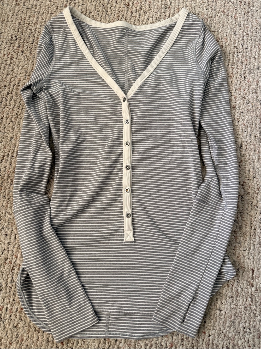 Lululemon Awesoma Henley Long Sleeve Striped Grey White